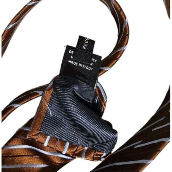 ERMENEGILDO ZEGNA Men's 100% Silk Necktie LUXURY Tie Brown Striped W:3.2" EUC - Picture 3 of 5